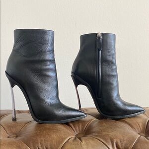 Casadei Black Heeled Boots with Smooth Leather and Side Zipper